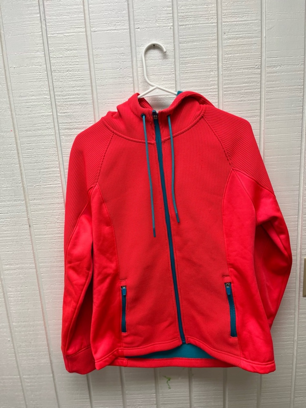 Swiss Tech Women’s Medium 8-10 Full Zip Pink Glow Orange/Teal Hoodie